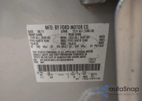 2012 Ford Edge Limited из США, поврежденный, VIN 2FMDK4KC5CBA04604